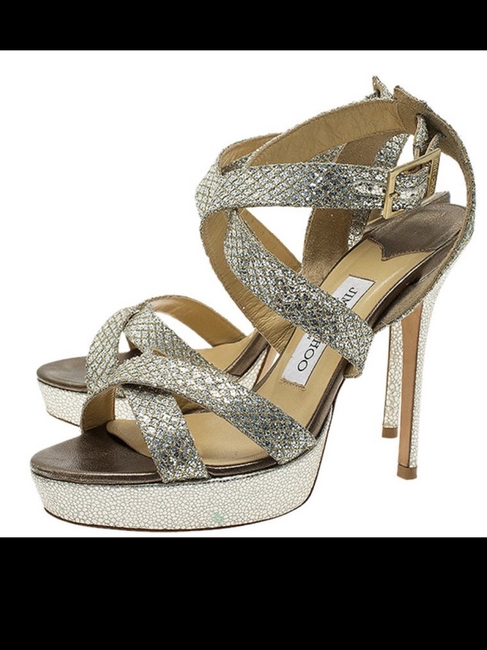 Jimmy Choo Vamp Glitter Crossing-straps Sandals